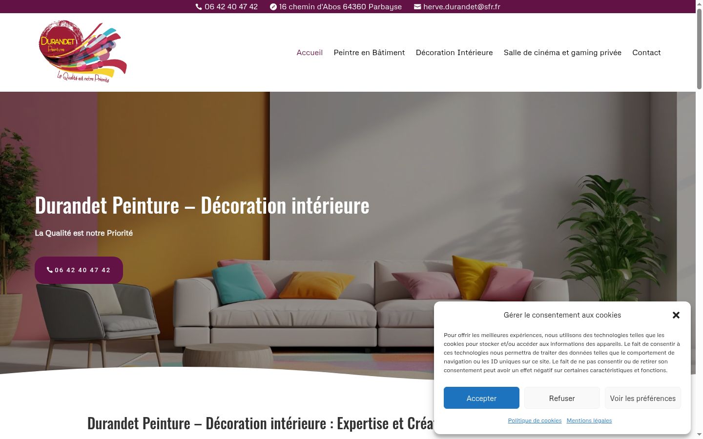 Capture d'écran de la bannière de consentement affichée avant toute interaction