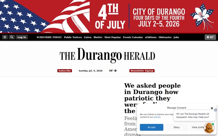 Screenshot of durangoherald.com