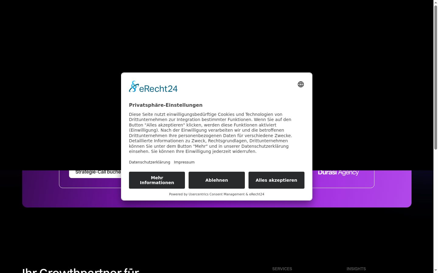 Capture d'écran de la bannière de consentement affichée avant toute interaction