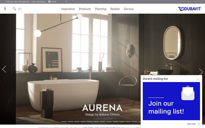 Kuvakaappaus sivustosta duravit.co.jp