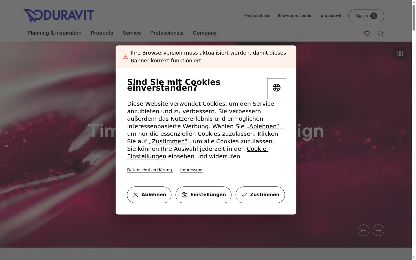Capture d'écran de la bannière de consentement affichée avant toute interaction
