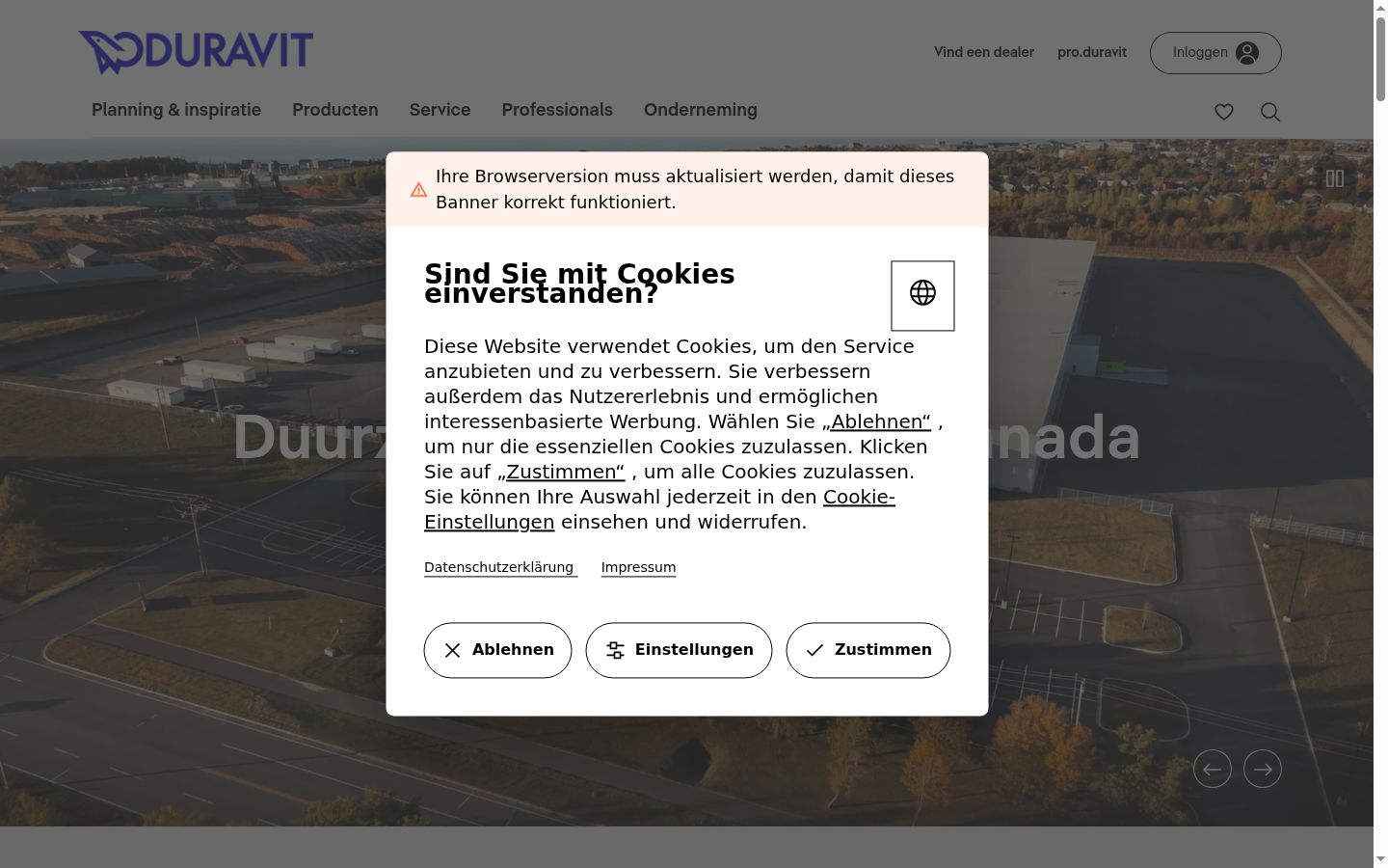 Screenshot del banner di consenso mostrato prima di qualsiasi interazione