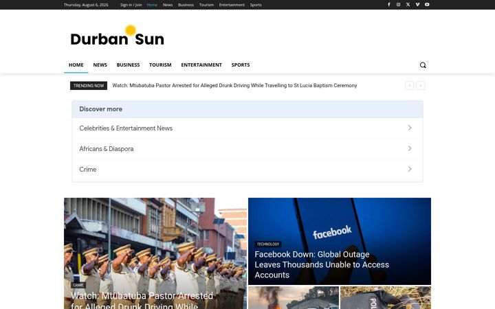 Екранна снимка на durbansun.co.za
