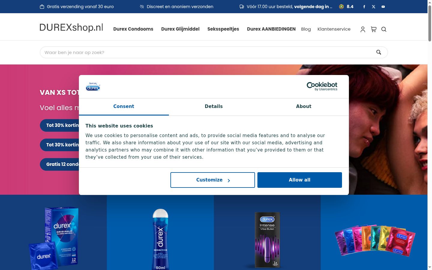Screenshot del banner di consenso mostrato prima di qualsiasi interazione