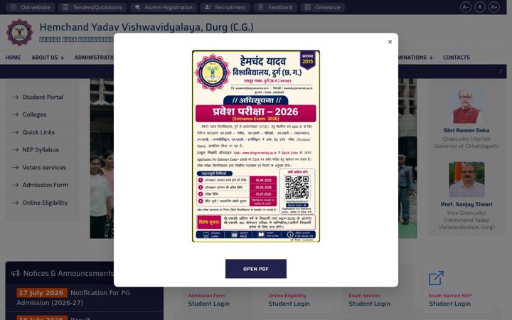 Screenshot di durguniversity.ac.in