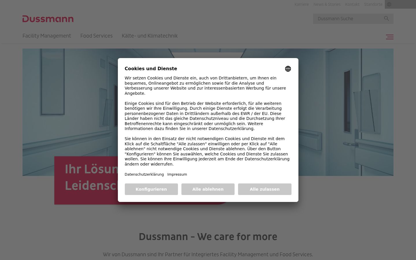 Screenshot des Einwilligungsbanners vor jeglicher Interaktion