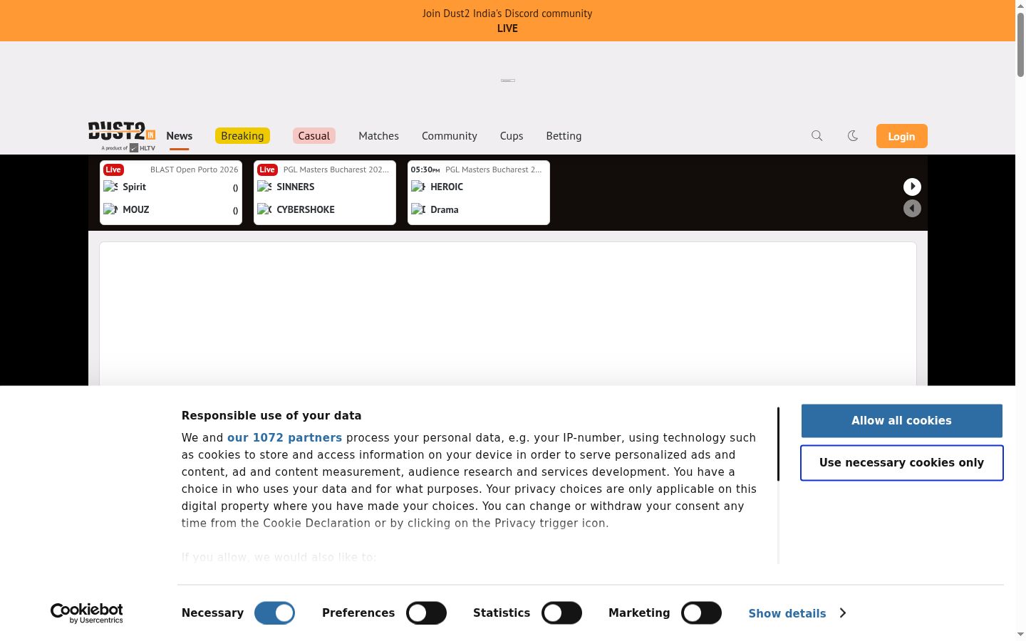 Screenshot of the consent banner shown before any interaction