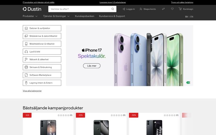 Screenshot of dustin.eu