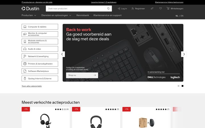Screenshot di dustin.nl