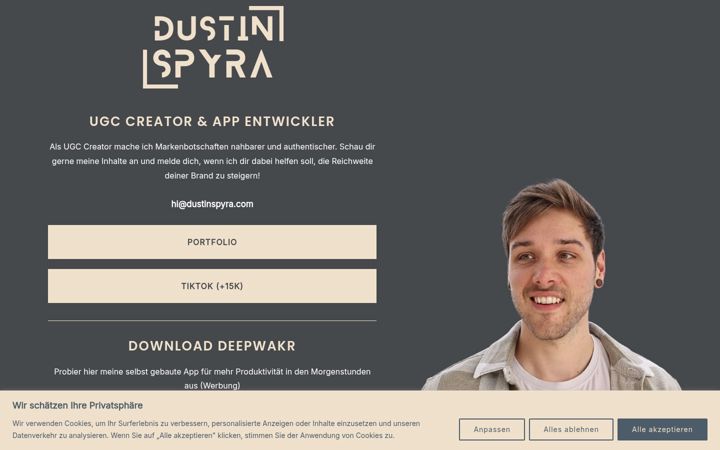 Screenshot of dustinspyra.com