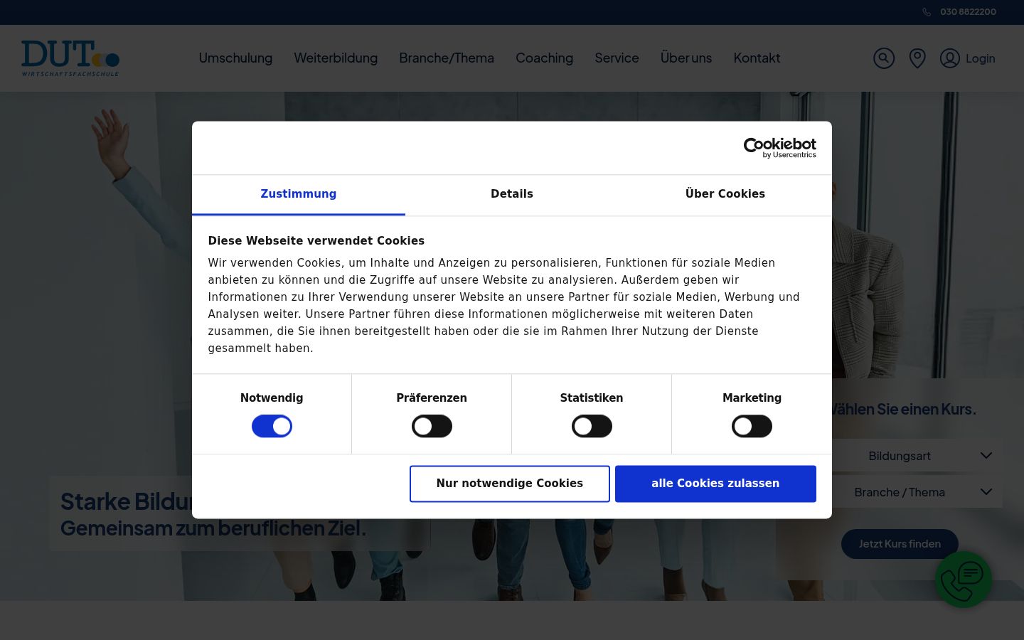Screenshot del banner di consenso mostrato prima di qualsiasi interazione