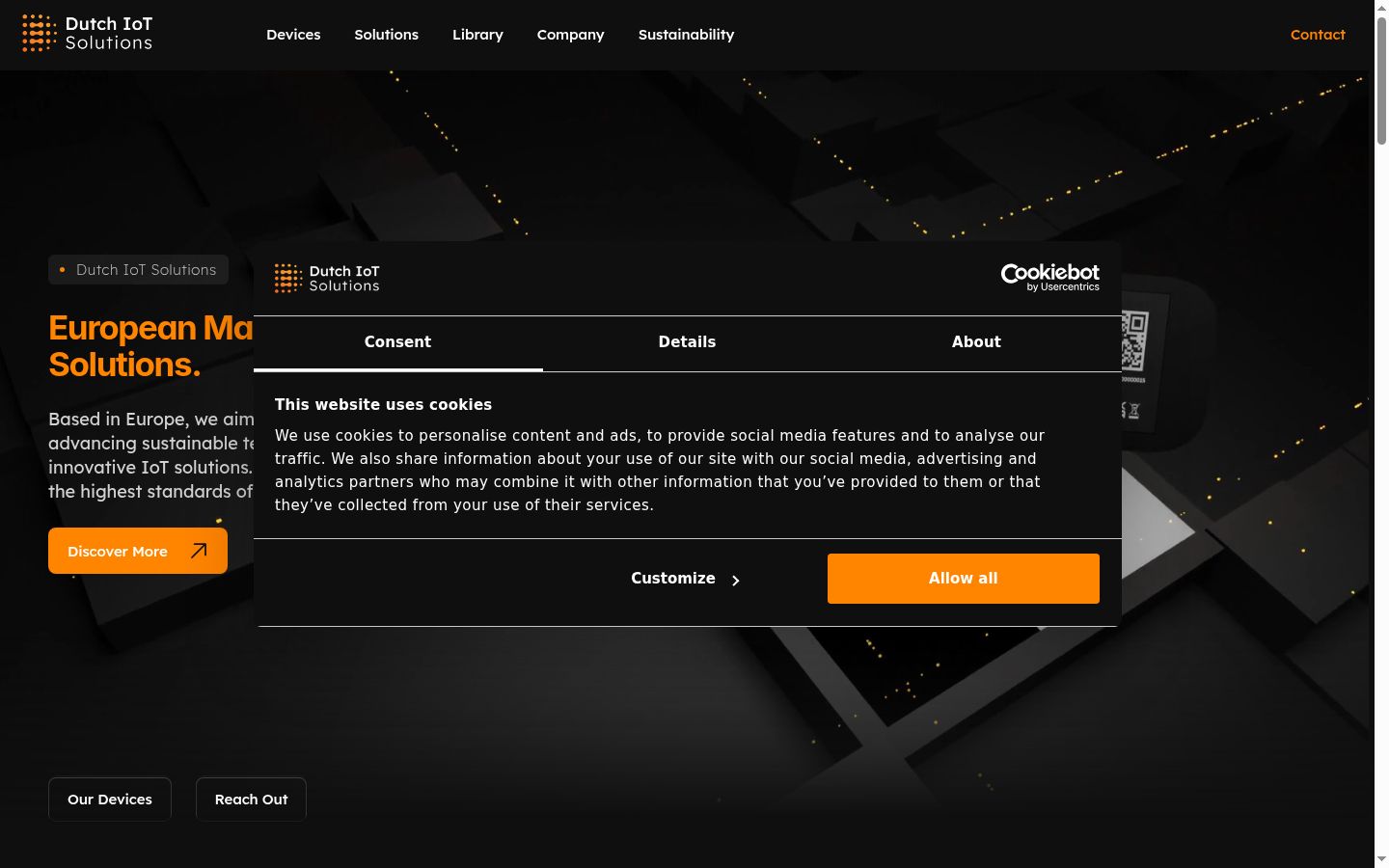 Captura de pantalla del banner de consentimiento mostrado antes de cualquier interacción