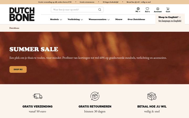 Screenshot of dutchbone.com