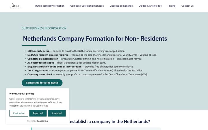 Screenshot of dutchbusinessincorporation.com