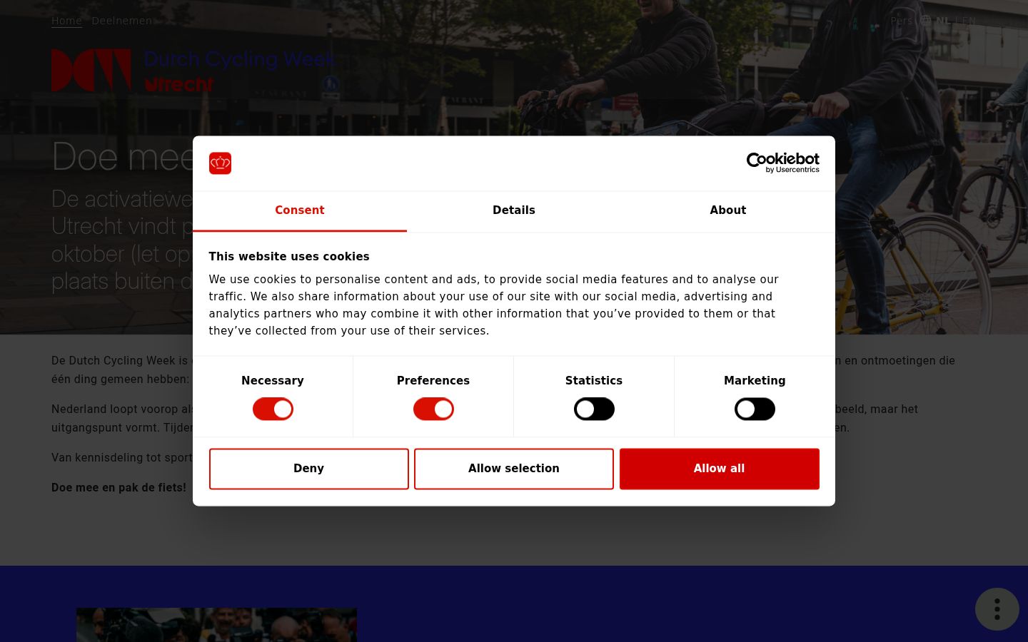 Screenshot del banner di consenso mostrato prima di qualsiasi interazione