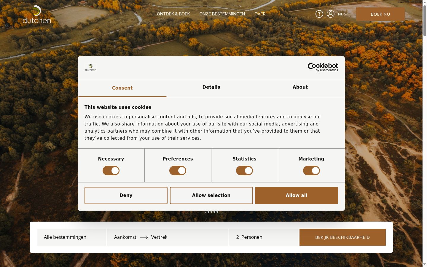 Screenshot del banner di consenso mostrato prima di qualsiasi interazione