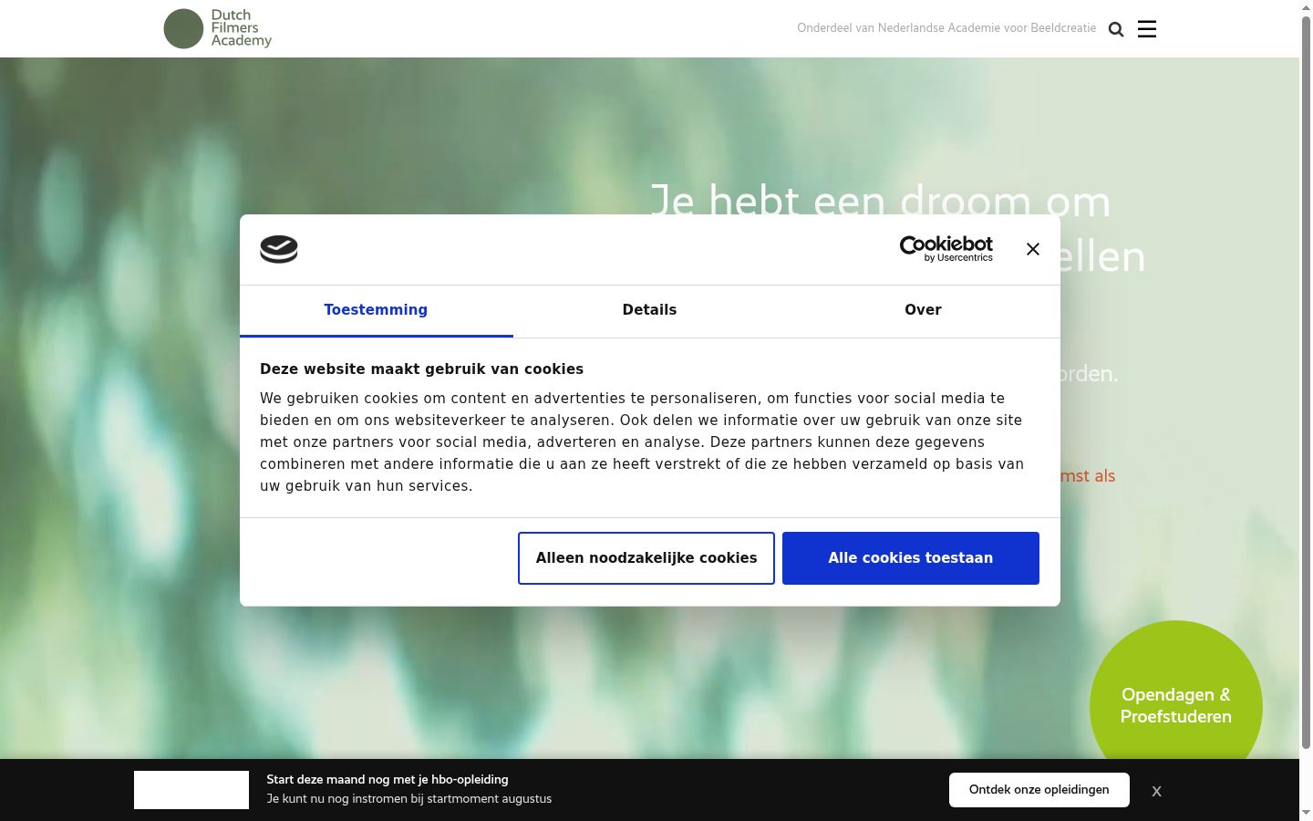 Screenshot del banner di consenso mostrato prima di qualsiasi interazione