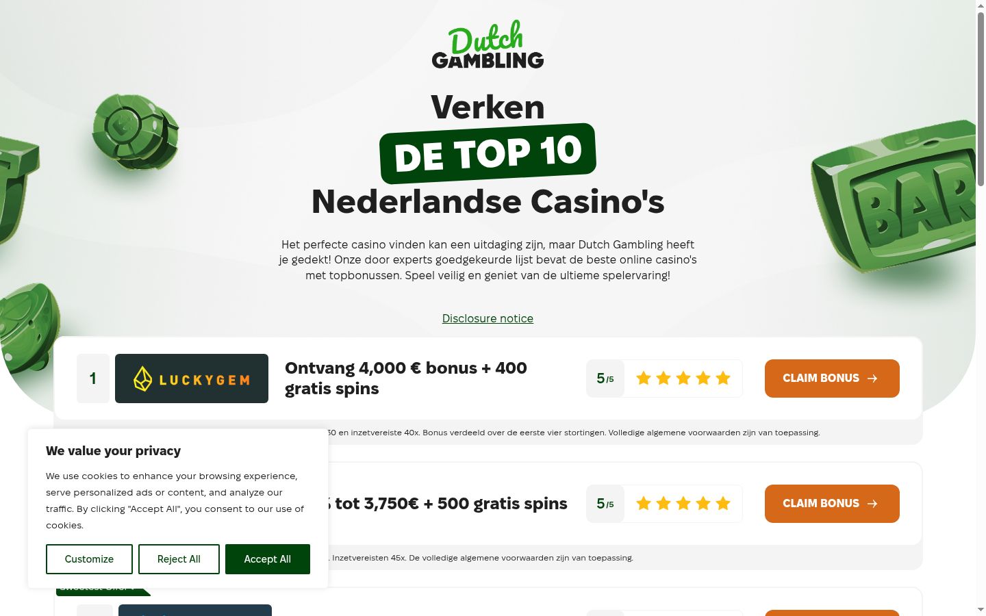Screenshot van de toestemmingsbanner zoals getoond vóór enige interactie