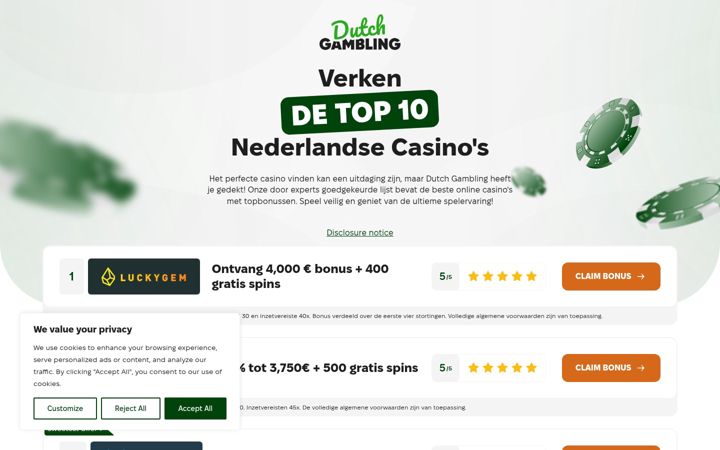 Screenshot of dutchgambling.com