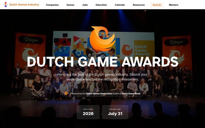 Screenshot di dutchgameawards.nl