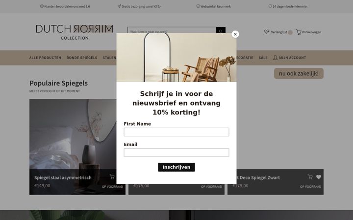 Screenshot di dutchmirrorcollection.nl