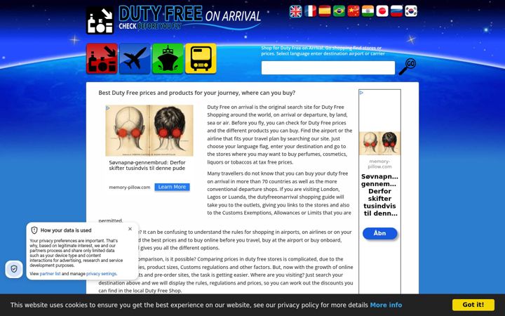 Screenshot of dutyfreeonarrival.com