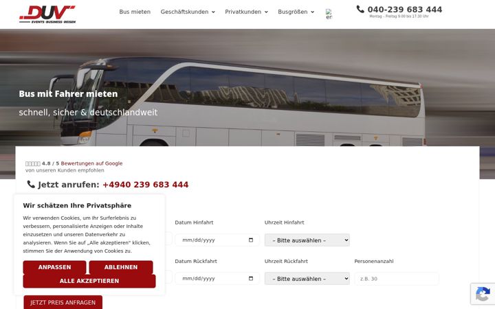 Screenshot of duv-busvermietung.de