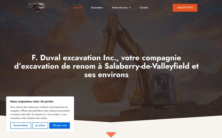 Screenshot of duvalexcavation.com