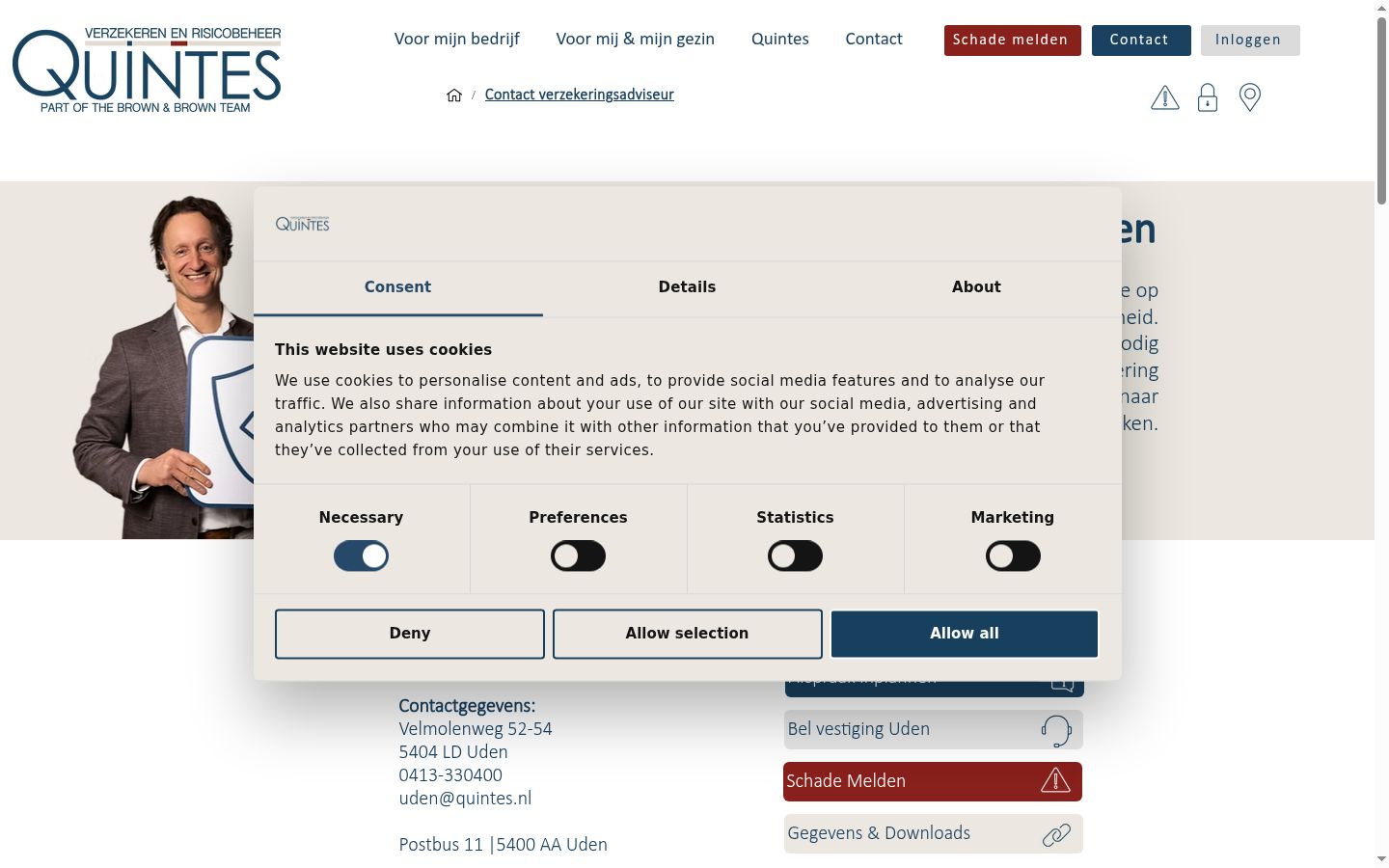 Screenshot del banner di consenso mostrato prima di qualsiasi interazione