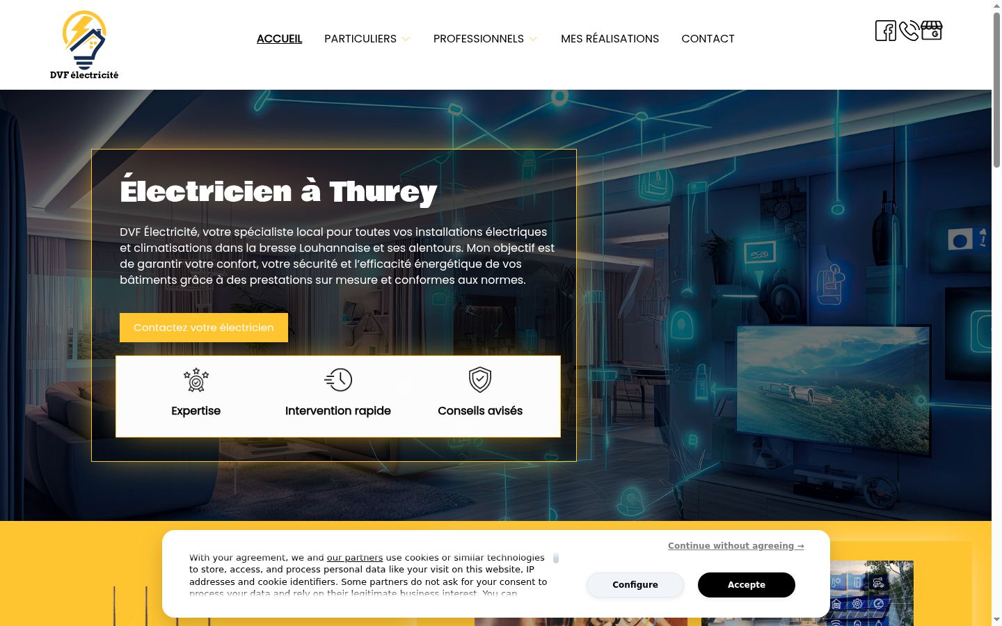 Capture d'écran de la bannière de consentement affichée avant toute interaction