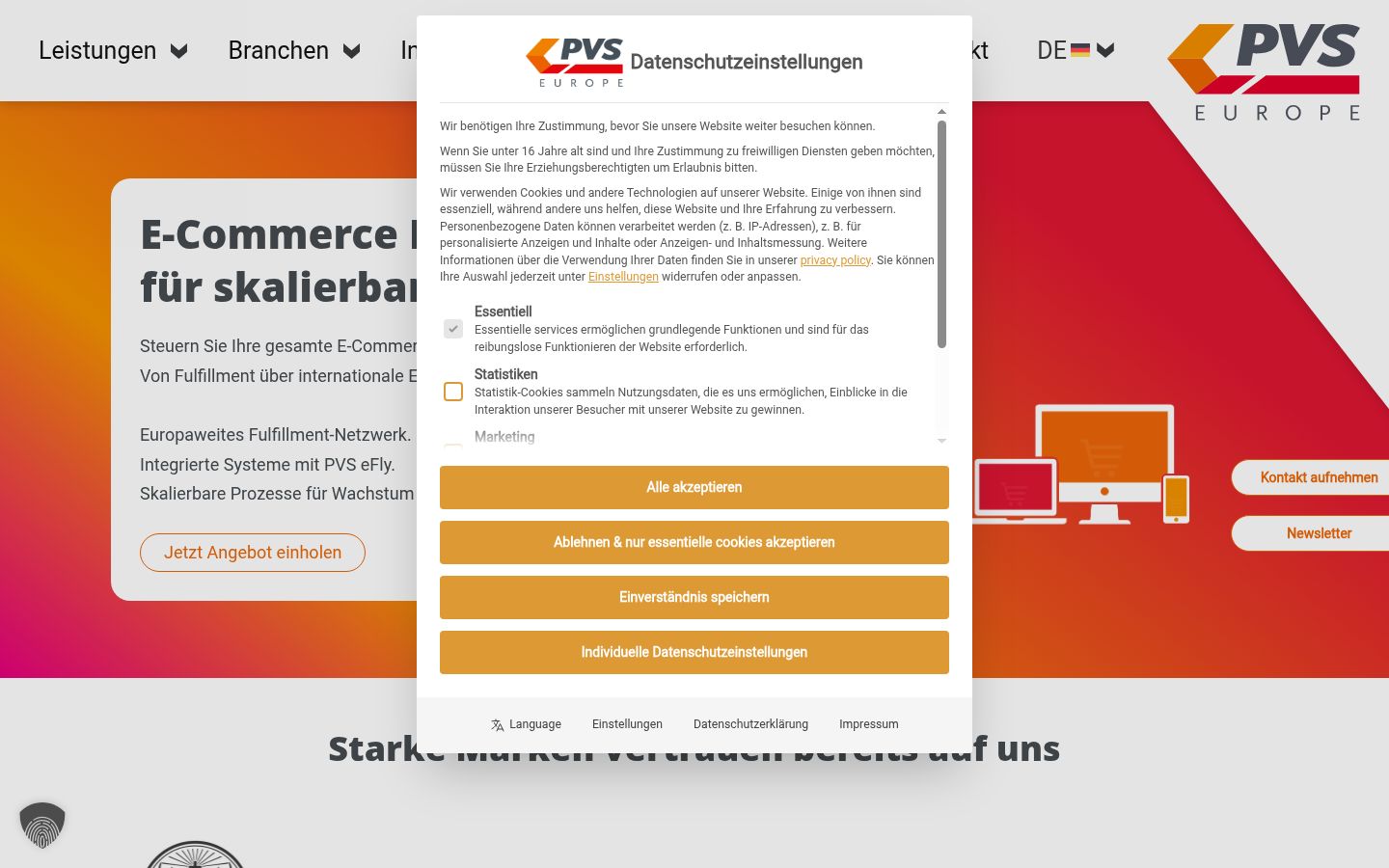 Screenshot des Einwilligungsbanners vor jeglicher Interaktion