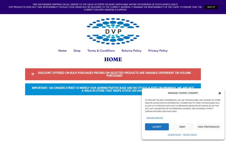 Екранна снимка на dvp-products.co.za