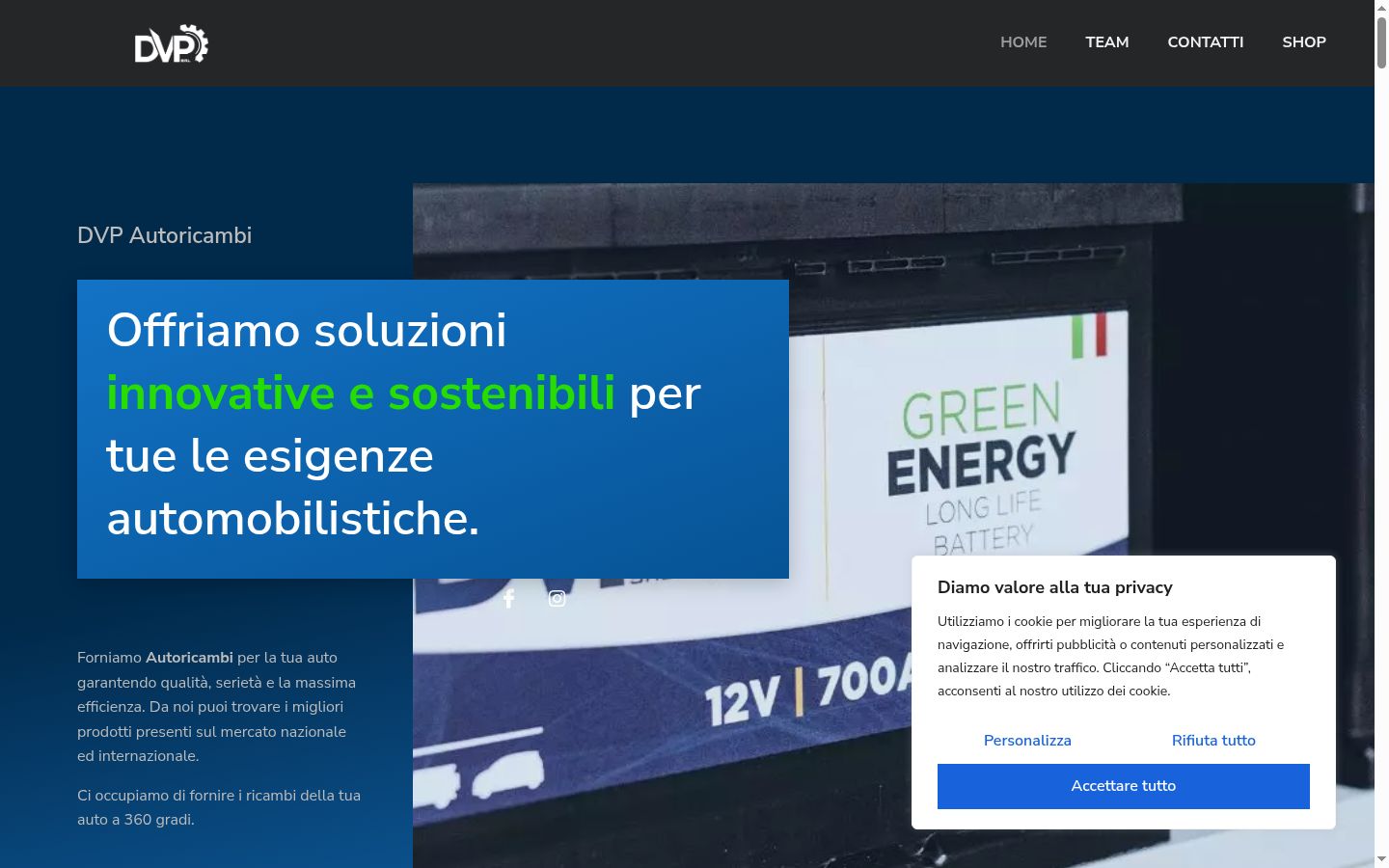 Screenshot del banner di consenso mostrato prima di qualsiasi interazione