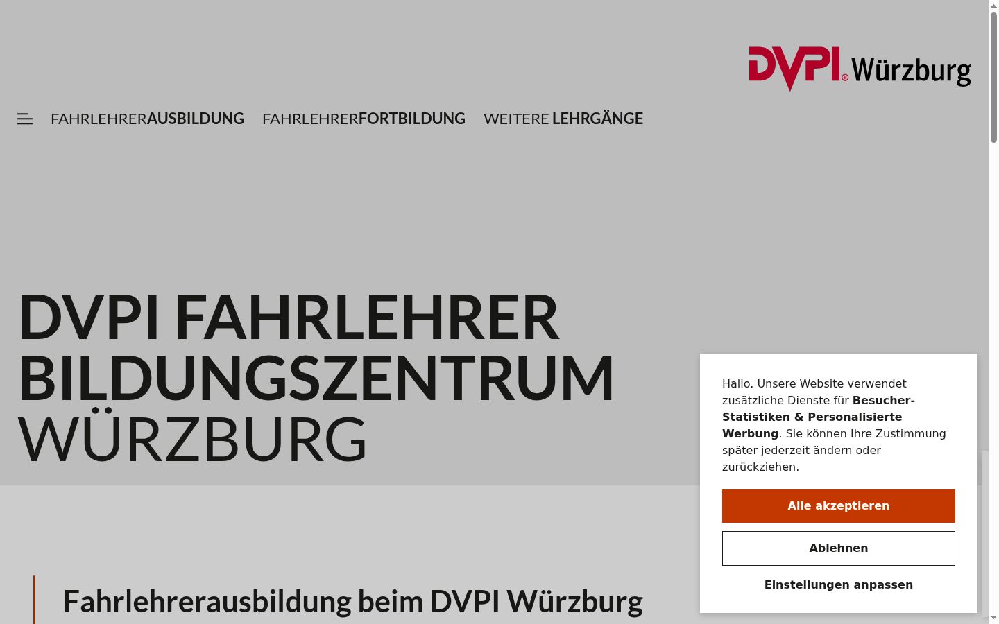 Screenshot des Einwilligungsbanners vor jeglicher Interaktion
