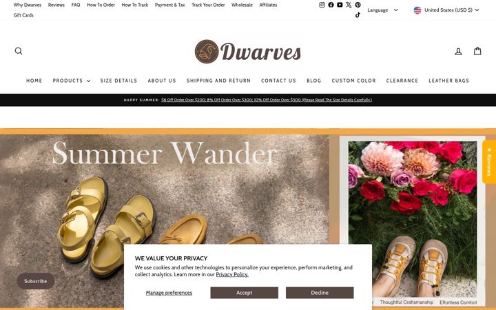 Snímek obrazovky dwarvesshoes.com
