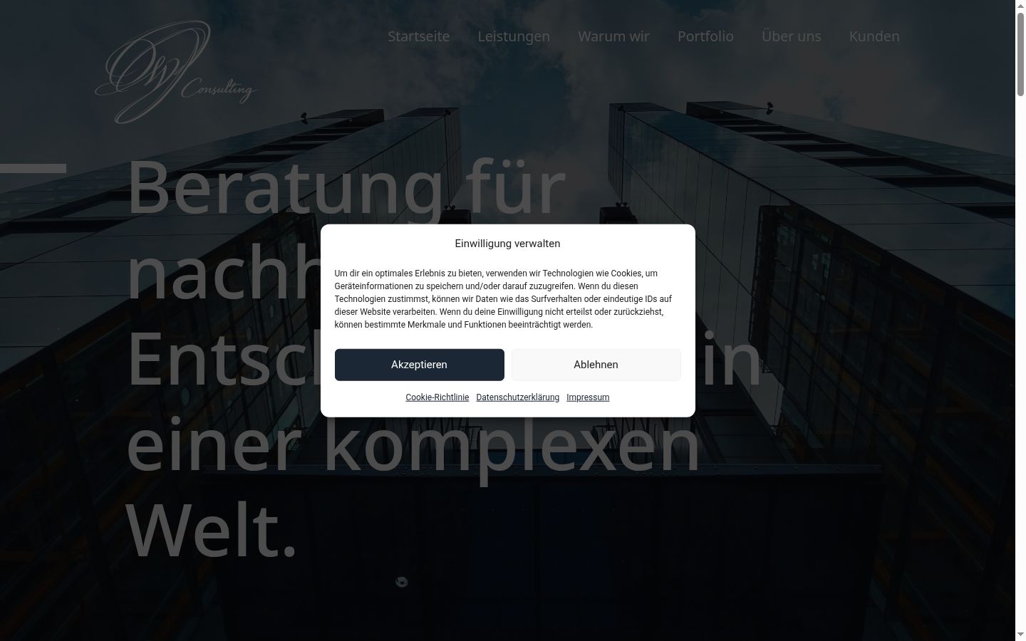 Screenshot des Einwilligungsbanners vor jeglicher Interaktion