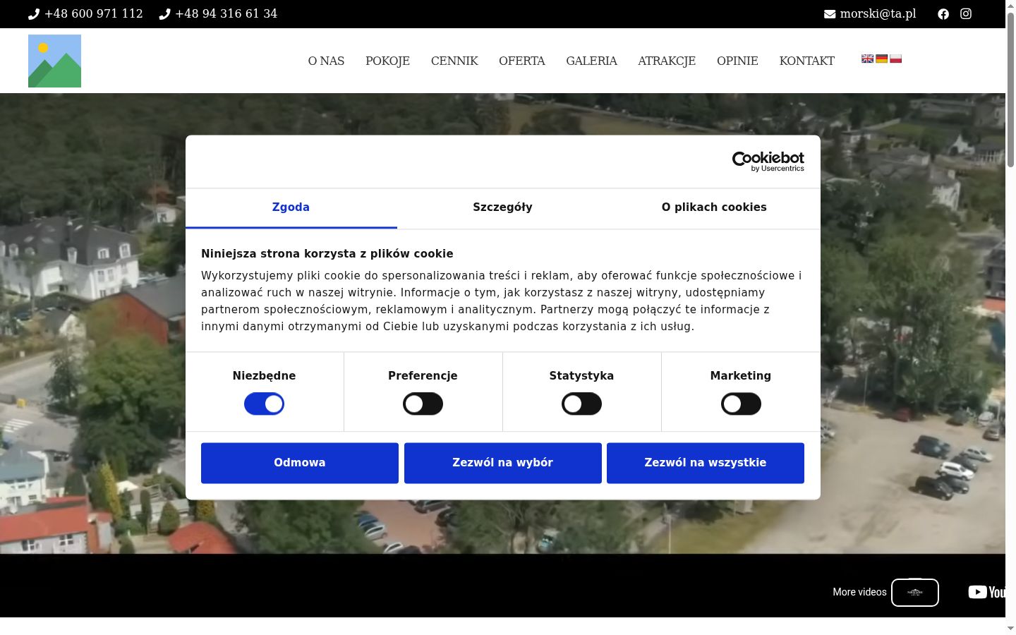 Screenshot del banner di consenso mostrato prima di qualsiasi interazione