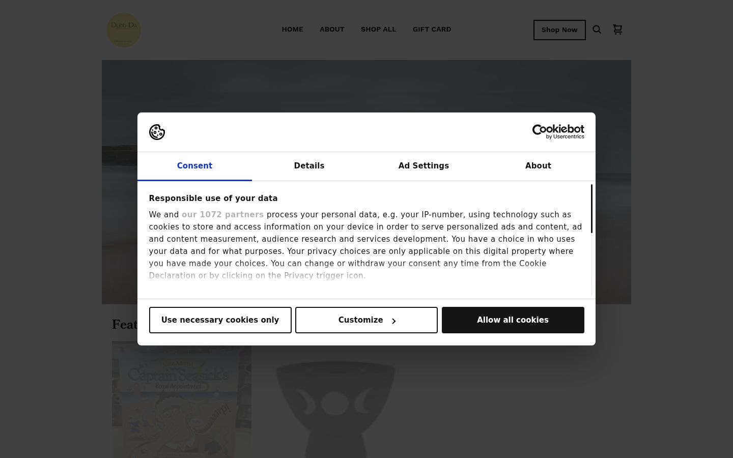 Screenshot del banner di consenso mostrato prima di qualsiasi interazione