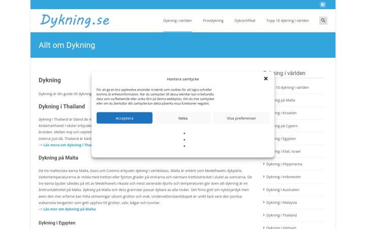Screenshot ta' dykning.se