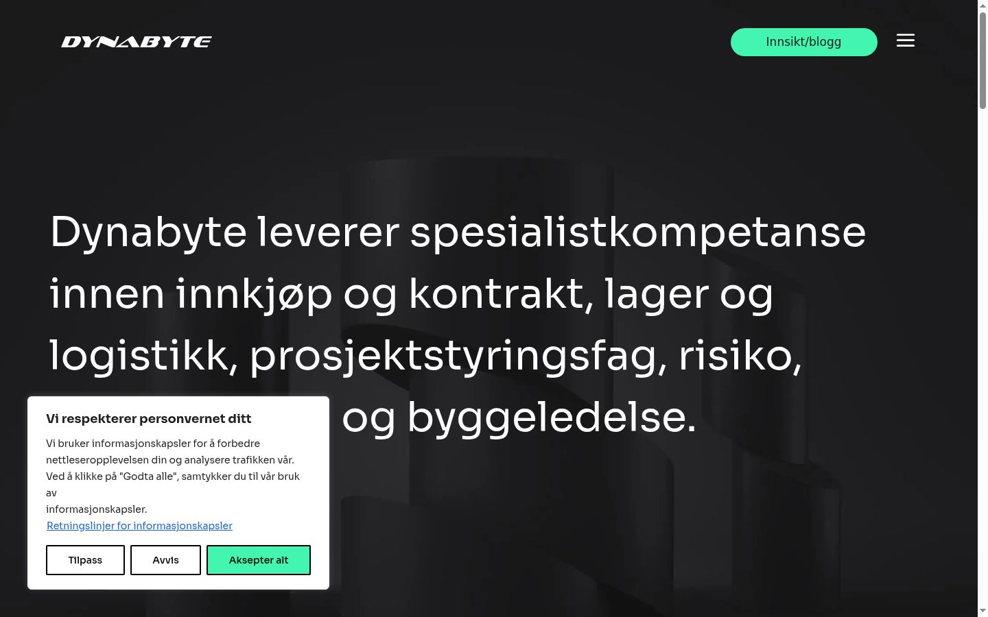 Skærmbillede af samtykkebanneret, som det blev vist før nogen interaktion