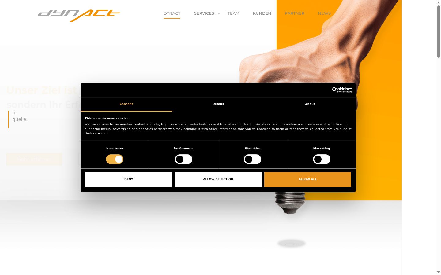 Screenshot of the consent banner shown before any interaction