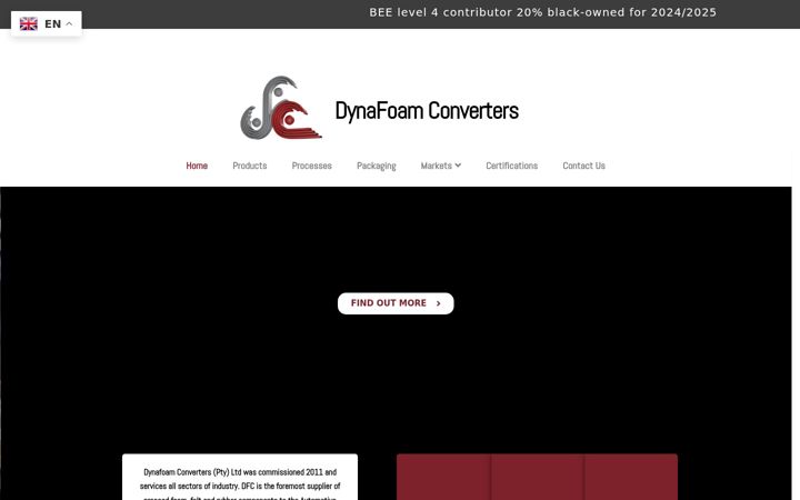 Capture d'écran de dynafoam.co.za