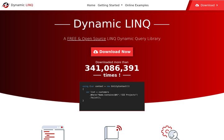 Snímek obrazovky dynamic-linq.net