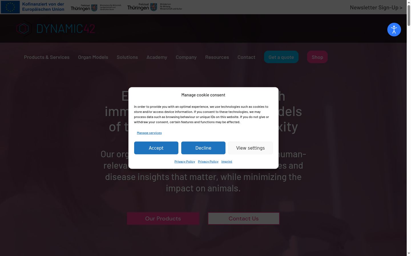 Screenshot of the consent banner shown before any interaction