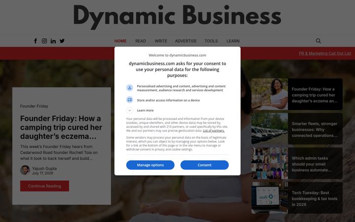 Posnetek zaslona dynamicbusiness.com