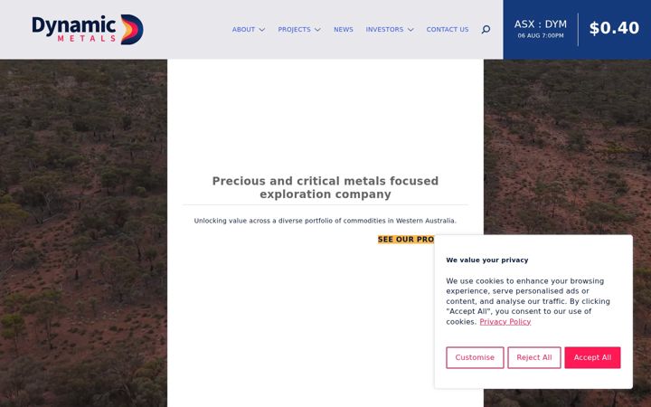 Posnetek zaslona dynamicmetals.com.au