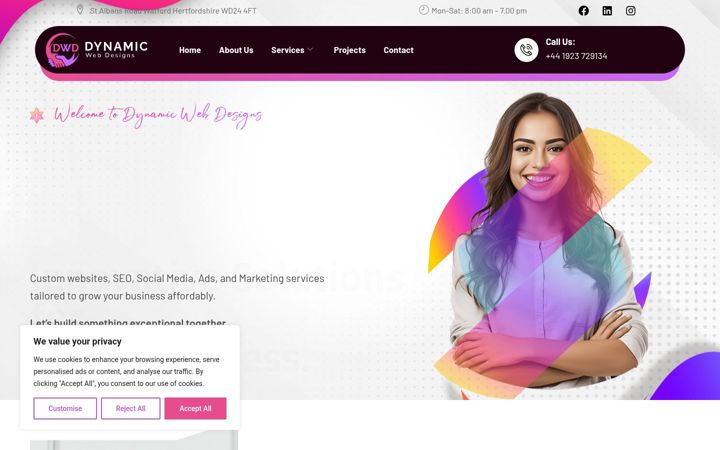 Kuvakaappaus sivustosta dynamicwebdesigns.co.uk