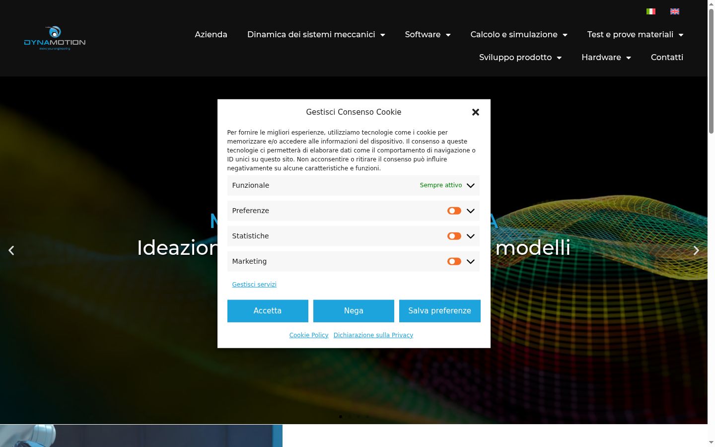 Screenshot del banner di consenso mostrato prima di qualsiasi interazione