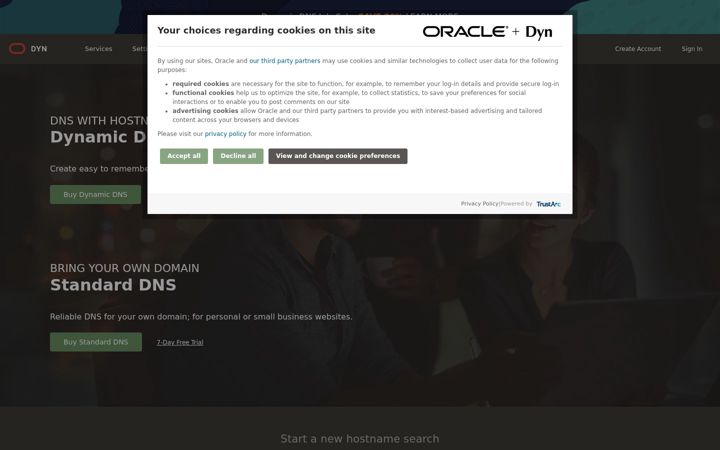 Екранна снимка на dyndns.com