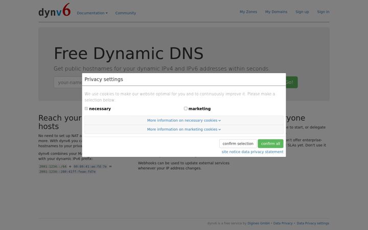 Screenshot von dynv6.com